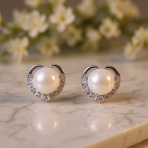 Eleganti orecchini a forma di cuore con perle Akoya, argento 925, perle bianche coltivate AAA, gioielli da sposa per donna, stile classico - Product Image 2