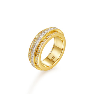 Luxury 18K Gold Plated 925 <b>Silver</b> Moissanite Eternity Band <b>Ring</b> Baguette Cut Channel Setting Unisex Engagement Jewelry - Product Image 1