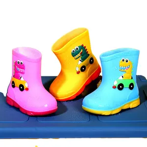 Botas de chuva infantis de borracha impermeáveis com palmilha de PVC estampada personalizada durável para meninos e meninas com logotipo personalizado