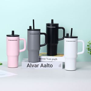Mug de voyage isotherme sous vide 24oz 720ml avec poignée, couvercle, paille et base antidérapante pour boissons chaudes - Product Image 4