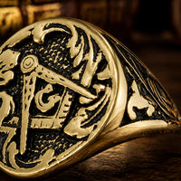 JLM Vintage Vergoldeter Titan-Stahlring Freimaurer-Ring Herren Punk Biker Freimaurer-Symbol Siegelring Schmuck Großhandel