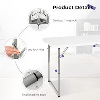 Mesa Plegable Portátil Resistente de Plástico de 4 Pies, Plegable por la Mitad, Altura Ajustable, con Asa de Transporte, Muebles para Exteriores