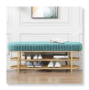 Grosir abu-abu beludru penyimpanan ottoman-2021 Furnitur Rumah Rak Sepatu Bangku Ruang Tamu Sofa Beludru Ottoman dengan Penyimpanan