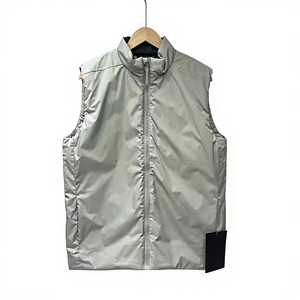 Gilet matelassé coupe-vent pour homme, col montant, couleur unie, fermeture éclair sur le devant, vêtement d'extérieur décontracté, 100 % polyester, pour l'automne - Product Image 3