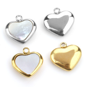 จี้รูปหัวใจสแตนเลสสตีลฝังมุกสำหรับทำสร้อยคอสีทองและสีเงิน H1318 - Product Image 5
