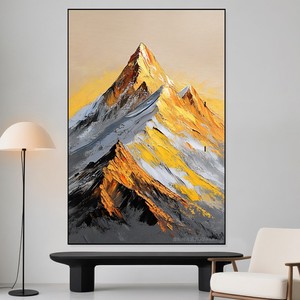 Pintura al Óleo Pintada a Mano, Montañas Doradas, Impresionismo, Marco de Metal, Gran Tamaño, Arte Moderno Minimalista para Decoración de Pared de Sala de Estar - Product Image 1