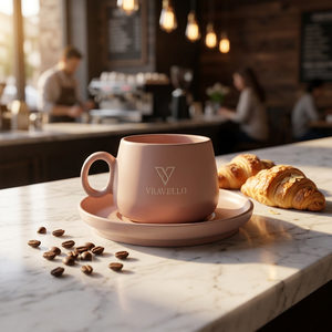 300ml Black/Pink Classic Ceramic Coffee <b>Cups</b> and Saucer Set for Party Use <b>Reusable</b> Dishwasher Safe Eco-Friendly China - Product Image 3