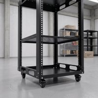 Rack réseau mobile 12U 19 pouces à cadre ouvert avec roulettes pour panneau de brassage, commutateur, routeur, câblage structuré, en acier SPCC noir, en stock