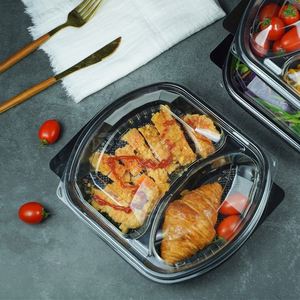 Recipiente Ecológico para Comida para Llevar, Apto para Microondas, con 2 Compartimentos y Tapas Transparentes - Product Image 1