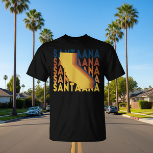 Camiseta Santa Ana California con diseño retro repetido en negro - Product Image 3