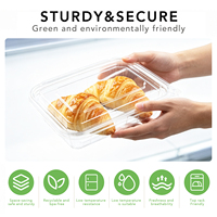 Boîte alimentaire jetable en PET avec couvercle à charnière et fermeture à clip, conteneur transparent scellé pour plats à emporter, qualité alimentaire, vente en gros, personnalisable, OEM, vente au détail