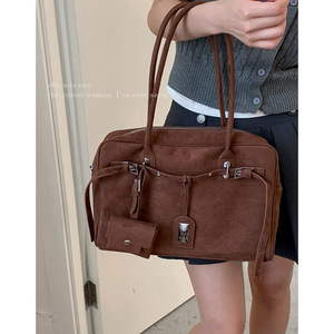 Bolso de Mano Retro de Gamuza para Mujer, Estilo 2025, Simple, Gran Capacidad, Bolso de Hombro/Axila, Forro de Cuero Genuino, Cadena para Otoño - Product Image 5