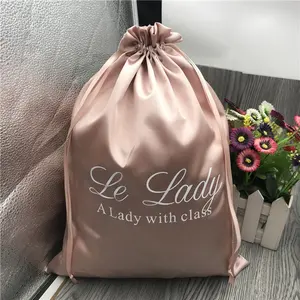 Logo personnalisé grand sac à poussière en satin or rose sac à cordon en satin de luxe chaussures faisceaux perruques sac d'emballage de stockage en satin