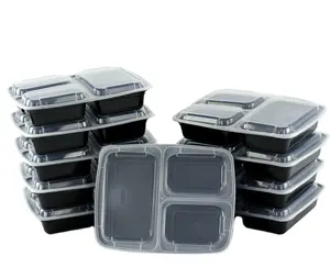 Boîte à lunch en plastique jetable rectangle noir avec couvercle flexible au micro-ondes pour emporter ou stockage pour adultes dans la cuisine