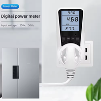 Pengukur daya Digital AC EU 220V, soket pengukur konsumsi listrik LCD tes energi Kwh penganalisa daya BR AS