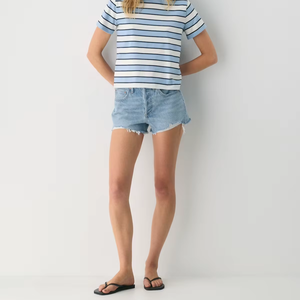 <span class=keywords><strong>T</strong></span>-<span class=keywords><strong>shirt</strong></span> rayé décontracté personnalisé pour <span class=keywords><strong>femme</strong></span>, en coton, coupe classique, col rond, tricot doux, motif rayures bleues et blanches, séchage rapide, idéal pour l'é<span class=keywords><strong>t</strong></span>é - Product Image 1