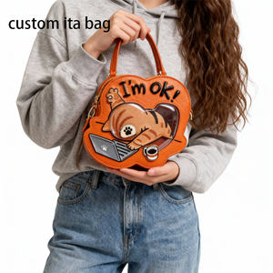 Sac bandoulière personnalisé en PU avec fenêtre transparente, motif chat amusant, mignon dessin animé 'I'm OK', pour adolescents - Vente en gros - Product Image 3
