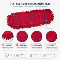 Recharge de balai plat en coton rouge pour balai à poussière industriel, durable et personnalisable, pour outils de nettoyage de sols commerciaux et industriels
