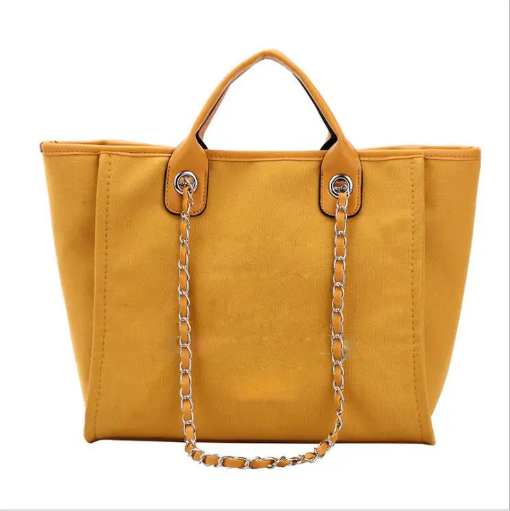 16oz Cotton Canvas Shoulder Tote Bag Travel Handbags with the chain decoration of the cotton canvas boutique handbag