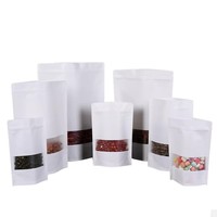 Stand up White Kraft Paper Reclosable Ziplock Plain Heat Sealable Food Packaging Doypack Pouches Bags With Matte Window