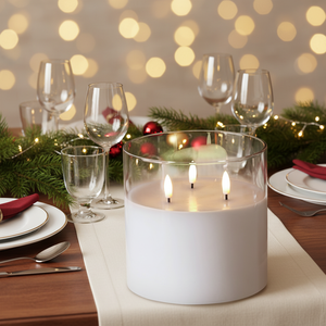 Bougies sans flamme extra larges à 3 mèches, 6"x6", en verre, à piles, avec LED scintillante, pour la maison, les mariages et les fêtes - Product Image 2