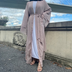 1875# Fashion Abayas Muslim Women Islamic Dress No Include Scarf 9 Colors Simple <b>Plain</b> Color Breathable Chiffon Pray <b>Abaya</b> Eid - Product Image 4