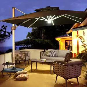 Aluminum Furniture Large Right Cantilever Outdoor Sun Tiling Garden Replacement Patio Umbrella With LED Solar Panel