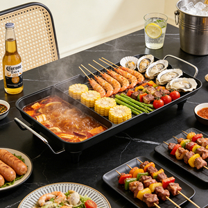 Grill électrique avec revêtement antiadhésif à base d'eau et design extensible 2-en-1, idéal pour le camping en plein air et la cuisson en intérieur - Product Image 5