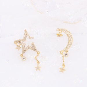 Regalo della signora dei gioielli dell'orecchino del cerchio della luna e della stella dell'oro 18 carati delle ragazze delle donne - Product Image 2