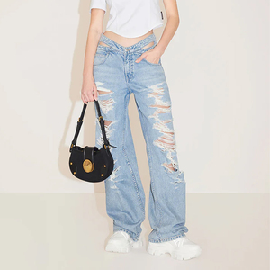 Acid Wash Distressed Baggy <strong>Jeans</strong> <strong>Custom</strong> <strong>Label</strong> Heavyweight Ladies Street Wear Distressed <strong>Jeans</strong> - Product Image 4