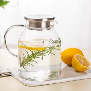 Hot Sale 1760ml 59.5oz Transparent Large Capacity Borosilicate Glass Tea Water Clear Glass Jug