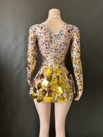 Justaucorps de boîte de nuit sexy, robe mini scintillante avec de jolies paillettes, costume de fête, combinaison en strass, robe d'anniversaire argentée