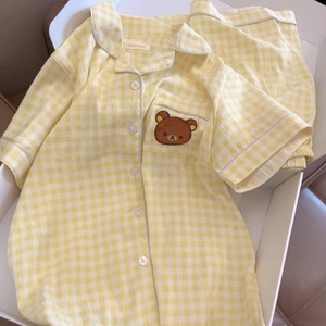 Personalizzabile nuovo <span class=keywords><strong>pigiama</strong></span> da <span class=keywords><strong>donna</strong></span> a maniche corte con orso scozzese <span class=keywords><strong>leggero</strong></span> elasticizzato in vita graziosi vestiti per la casa - Product Image 2