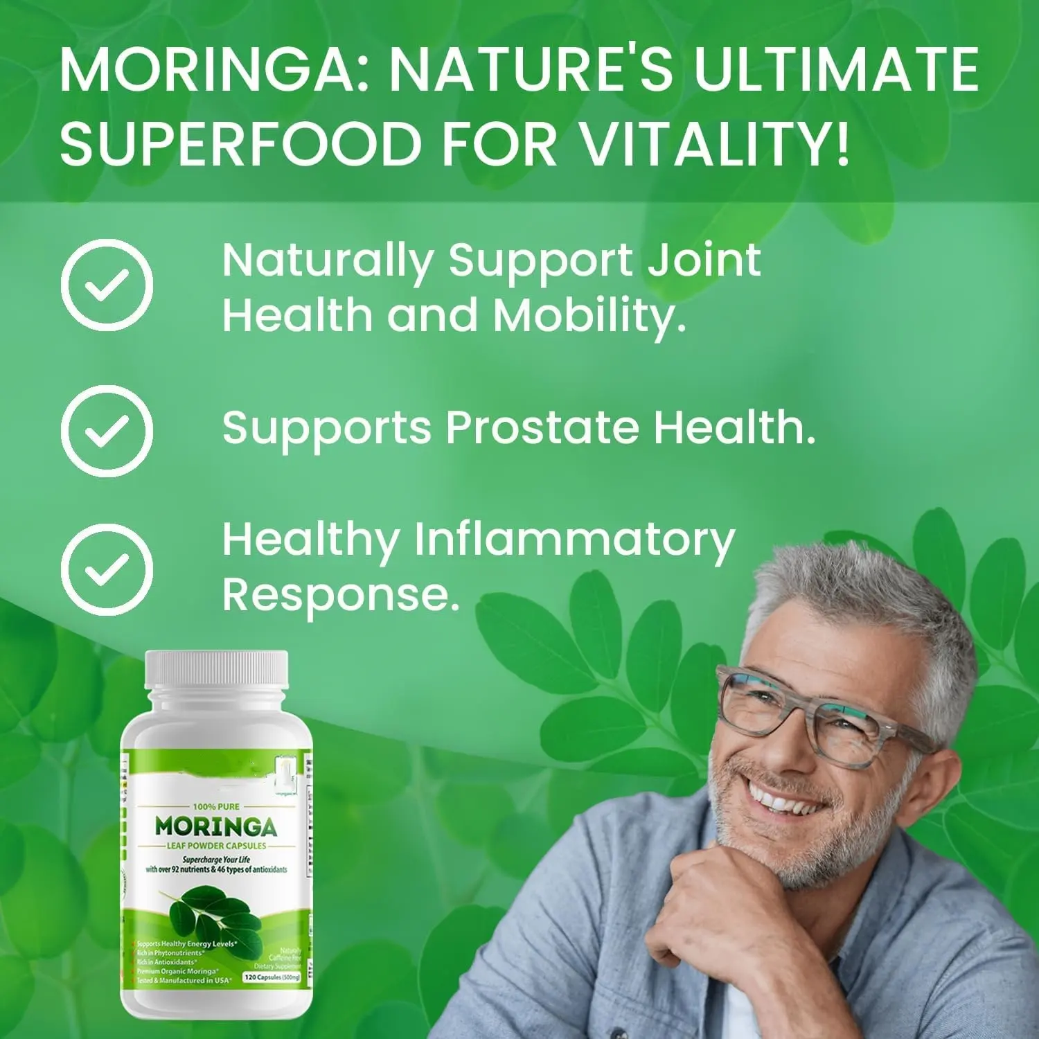 Fornecedor profissional de cápsulas de Moringa de origem única, pó de Moringa, folha de Moringa, metabolismo energético e suporte imunológico.