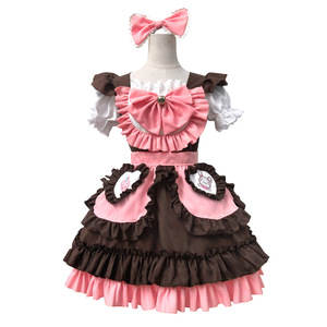 Cute Bunny Maid Outfit Pink Brown Lolita Costume For Kids Age 8 13 Years Cosplay Anime Role Play Dress With Bow Headband - Product Image 1