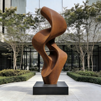 Sculpture de feuille en acier Corten et acier inoxydable, Art abstrait moderne pour jardin, Statue paysagère extérieure