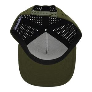 หมวกแก๊ปตาข่ายแบบกำหนดเอง OEM พร้อมโลโก้ 5 แผง ปีกโค้งเล็กน้อย แบบ Snapback ป้ายยางกันน้ำ หมวกกอล์ฟ - Product Image 6