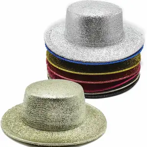 Q31231 rộng Vành Panama Squash hat kim loại bạc Vàng phẳng Top cảm thấy hat Nhà thờ hat cho nam giới