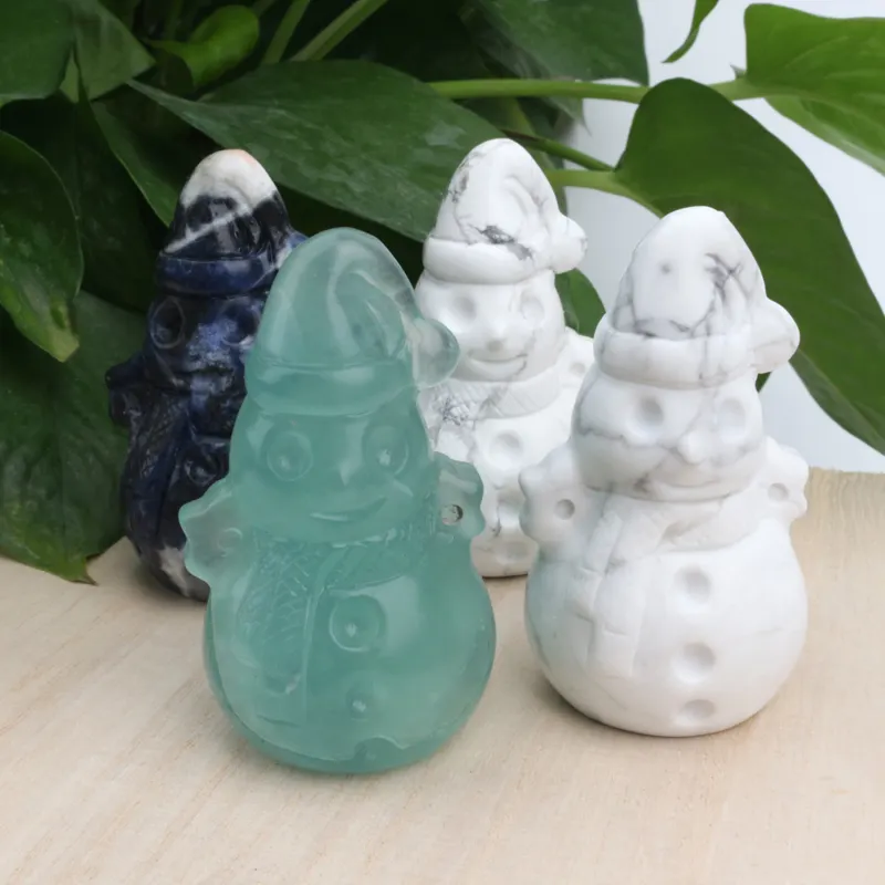 Natural crystal howlite fluorite snowman christmas festival healing folk crafts stone for gift