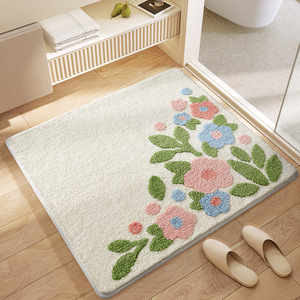 YOULTTAN Motif Floral Antidérapant Absorbant l'Eau Polyester TPR Backed Tapis De Bain Tapis De Salle De Bain Capitonné - Product Image 6