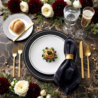 Service de table en céramique de style H-Deco de luxe, assiettes en porcelaine géométriques noires et blanches pour hôtel, restaurant, mariage, vente en gros