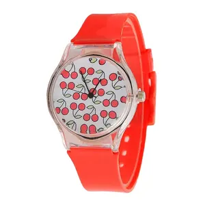 Red color cherry printing dial wholesale plastic wristwatch custom quartz watch