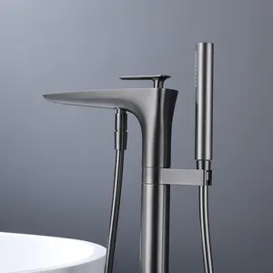 Laiton massif chaud et froid mixte deux fonctions brossé pistolet métal robinet de baignoire sur pied douche bain mitigeur