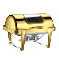 Ensemble de réchauds à buffet ronds en acier inoxydable de haute qualité, dorés, chauffage au feu d'alcool, 9L, réchauffeur de nourriture pour buffet
