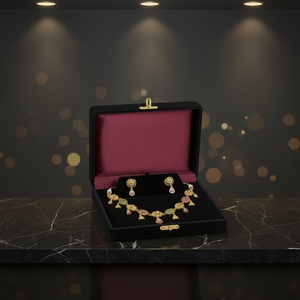 Ensemble collier ras-de-cou en argent traditionnel avec boucles d'oreilles assorties, pierres roses et vertes, finition antique, bijoux ethniques de mariée - Product Image 3