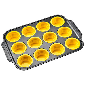 Bandeja para magdalenas de silicona con logotipo personalizable, molde para pasteles sin BPA, utensilios para hornear, molde para cupcakes plegable antiadherente con marco de Metal para hornear - Product Image 6