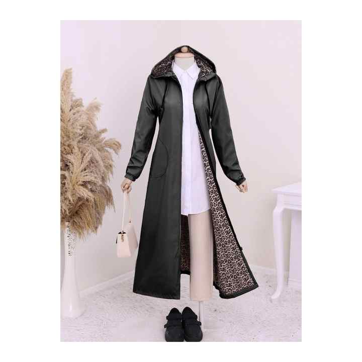 Zippered Hooded Trench Coat with Side Pockets