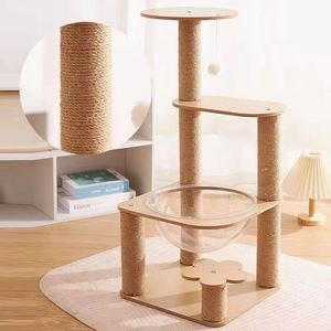Floor-standing Large Wood Cat Tree Apartment Furniture with Jumping Platform Cat Climbing Frame Scraper Pet House Tower Bed