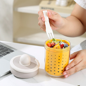 Double Walled Fruit <b>Cup</b> With Fork Drainable Leak Proof Portable Outdoor Dining <b>Cup</b> For Picnic <b>Camping</b> - Product Image 3