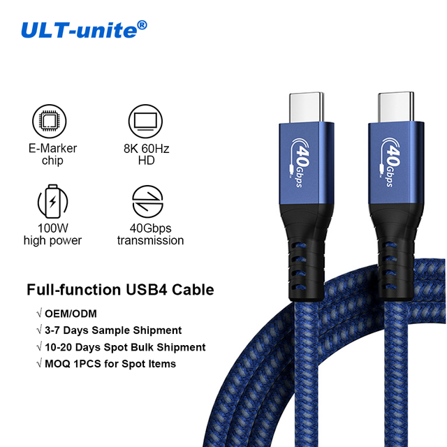 ULT-unite E-marker Chip Coaxial USB4 Type C to Type C Cable 100W 8K 60Hz 40Gbps Data Transfer Compatible MacBook Laptop Computer